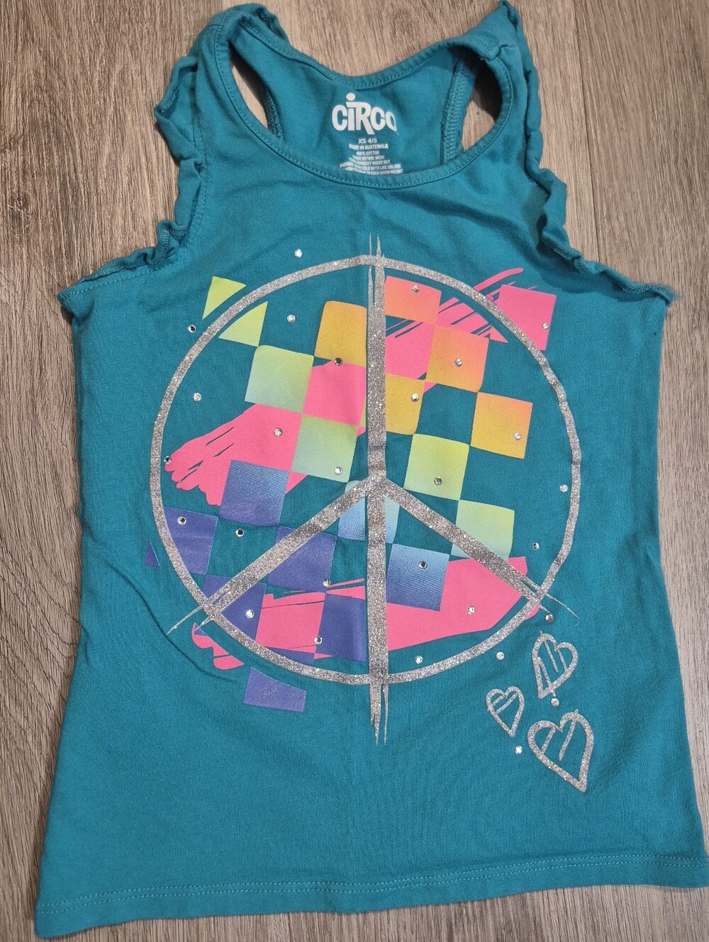 Circo Girls' Teal Peace Graphic Tank